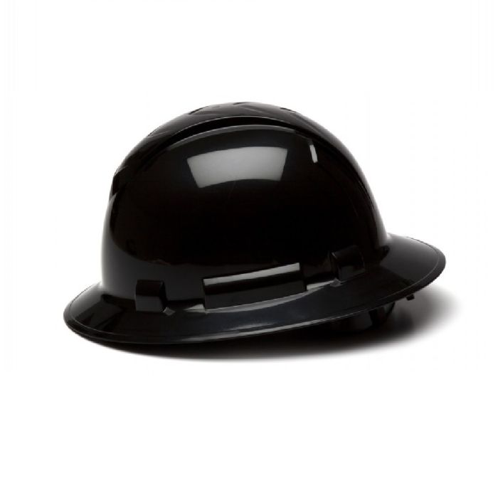 Pyramex Ridgeline HP54111 4 Point Standard Ratchet Full Brim Hard Hat, Black, One Size, Box of 12