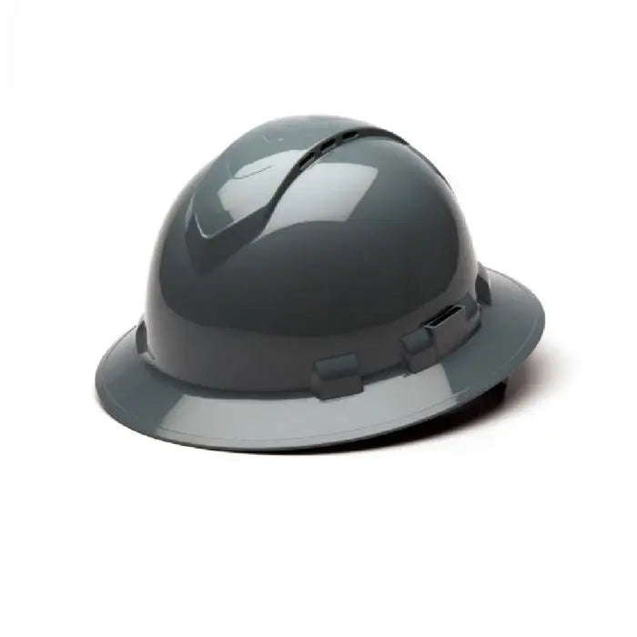 Pyramex Ridgeline HP54113V 4 Point Vented Ratchet Full Brim Hard Hat, Slate Gray, One Size, Box of 12