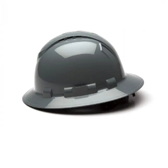Pyramex Ridgeline HP54113V 4 Point Vented Ratchet Full Brim Hard Hat, Slate Gray, One Size, Box of 12