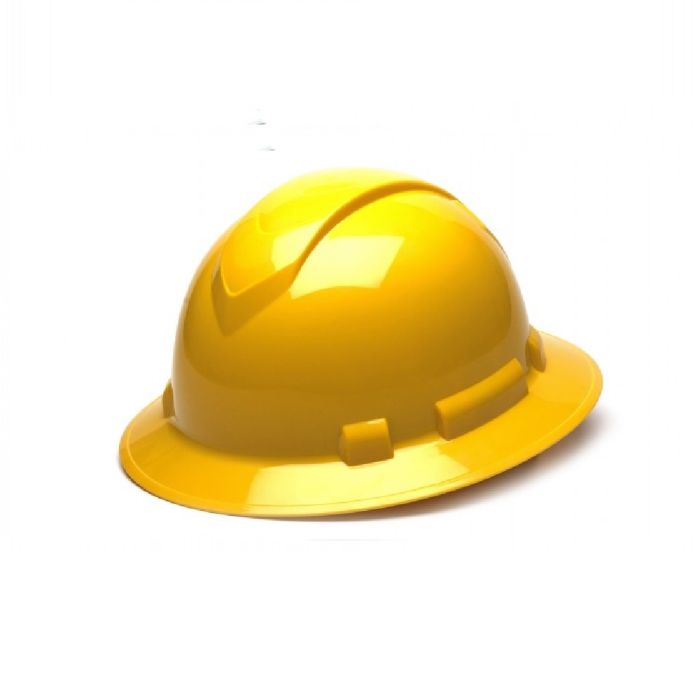 Pyramex Ridgeline HP54130 4 Point Standard Ratchet Full Brim Hard Hat, Yellow One Size, Box of 12