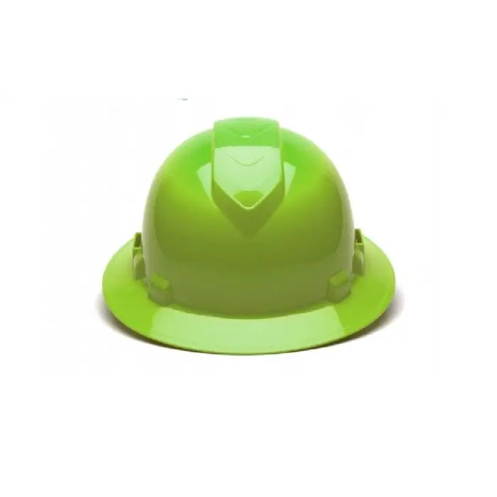 Pyramex Ridgeline HP54131V 4 Point Vented Ratchet Full Brim Hard Hat, Hi Vis Lime, One Size, Box of 12