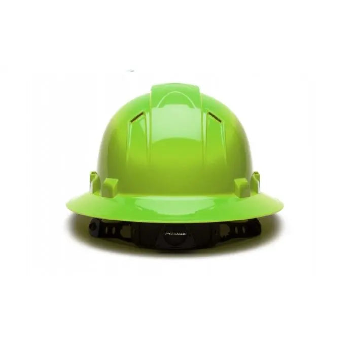 Pyramex Ridgeline HP54131V 4 Point Vented Ratchet Full Brim Hard Hat, Hi Vis Lime, One Size, Box of 12