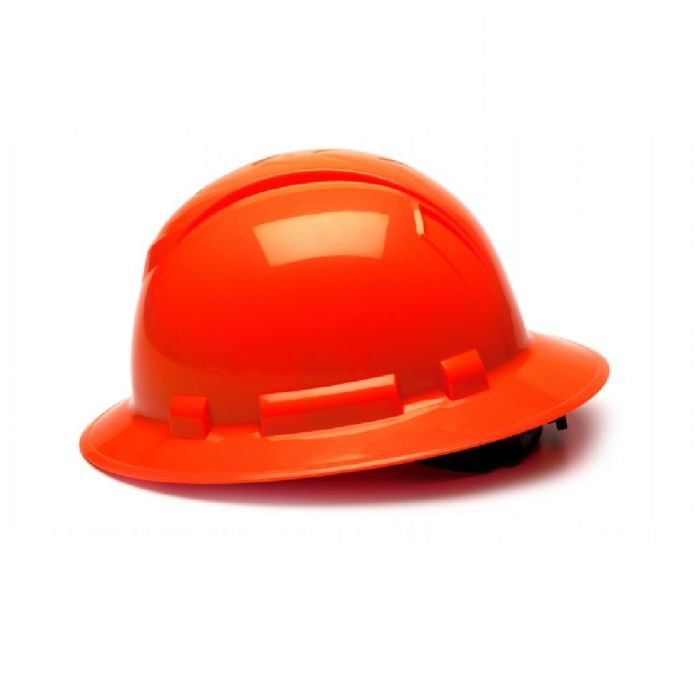 Pyramex Ridgeline HP54141 4 Point Standard Ratchet Full Brim Hard Hat, Hi Vis Orange, One Size, Box of 12