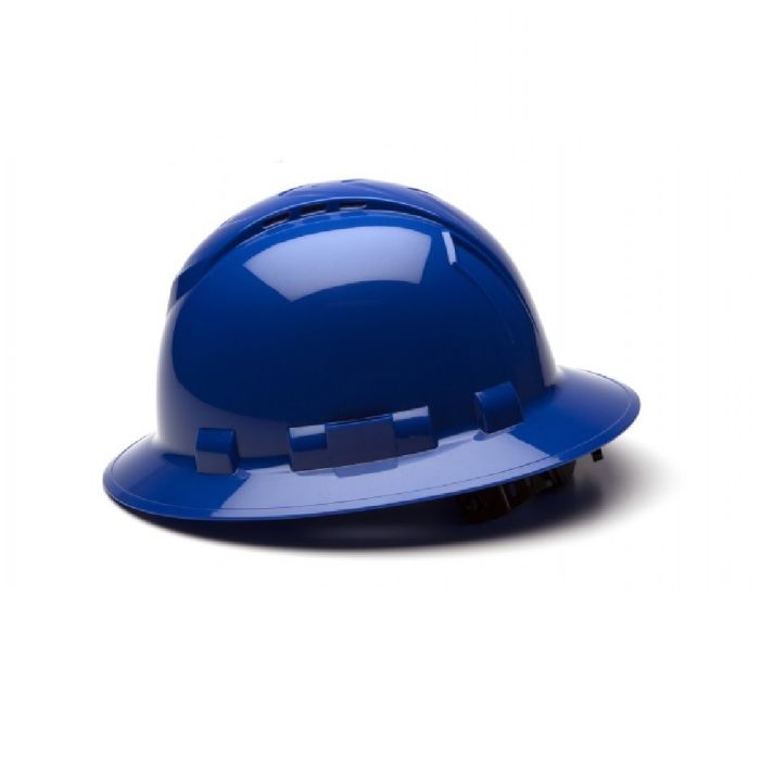 Pyramex Ridgeline HP54160V 4 Point Vented Ratchet Full Brim Hard Hat, Blue, One Size, Box of 12