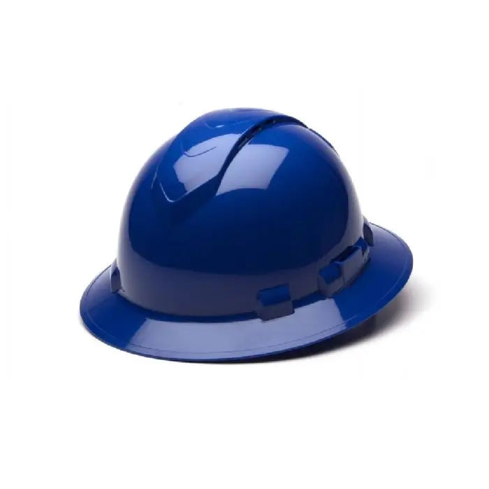Pyramex Ridgeline HP54160V 4 Point Vented Ratchet Full Brim Hard Hat, Blue, One Size, Box of 12