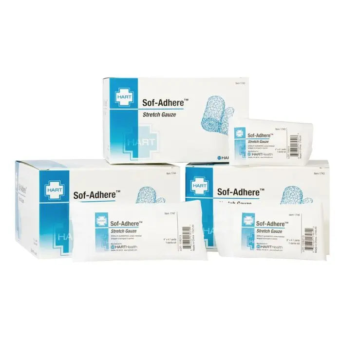 Hart Health 1744 Sof-Adhere Stretch Gauze, 4 inch x 4.1 yards stretched, Box of 12