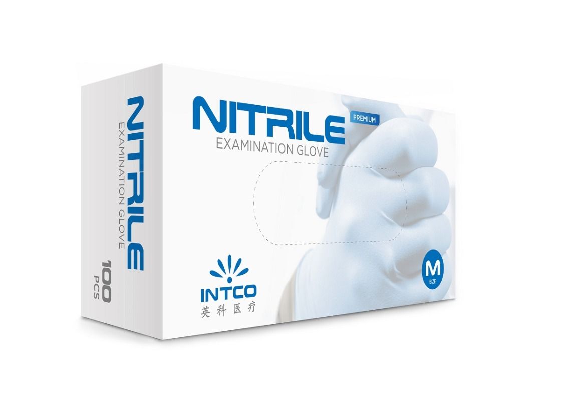 Intco Synguard NGPF700 Exam Grade Nitrile Gloves, Light Blue, Box of 100