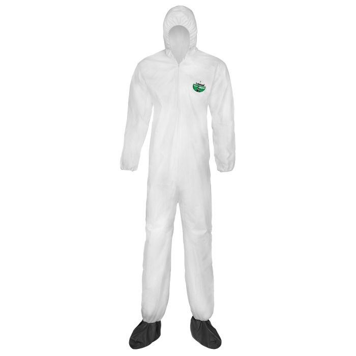 Lakeland CTL414 MicroMax NS Coverall with Attached Boots and Hood, Elastic Wrists, Zipper Closure, White, Case of 25
