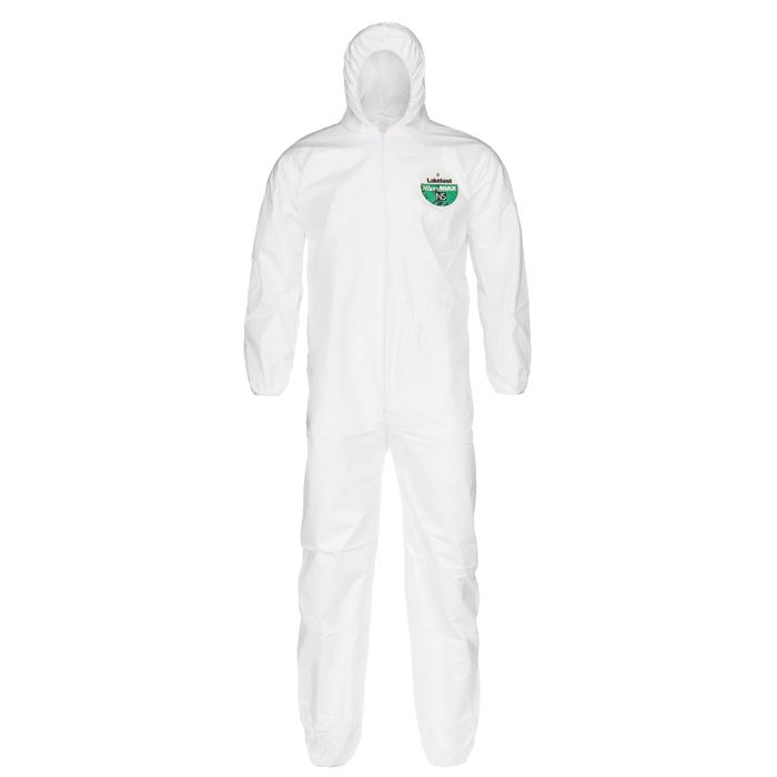 Lakeland MicroMax NS MNSA428 ANSI Pattern Disposable Coveralls with Attached hood, Elastic Wrist, Elastic Ankle, Zipper Closure, Serged Seam, White, Case of 25