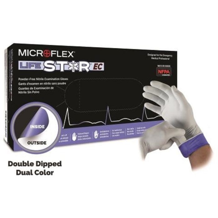Ansell MICROFLEX 824976 High Risk Exam Nitrile Gloves, White, 100 Gloves per Box, Case of 10 Boxes
