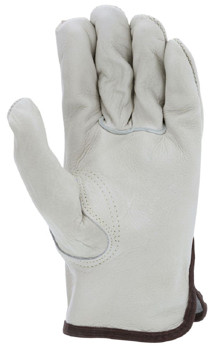MCR Safety 3213HVI CV Grade Cow Grain with Orange Fingertips, Leather Drivers Work Gloves, Beige, Box of 12 Pairs
