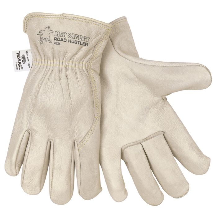 MCR Safety Road Hustler 3224 Premium Grain Leather, Drivers Work Gloves, Beige, Box of 12 Pairs
