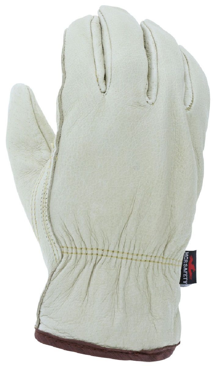 MCR Safety 3450 Premium Grade Grain Pigskin Leather, Drivers Insulated Work Gloves, Beige, Box of 12 Pairs