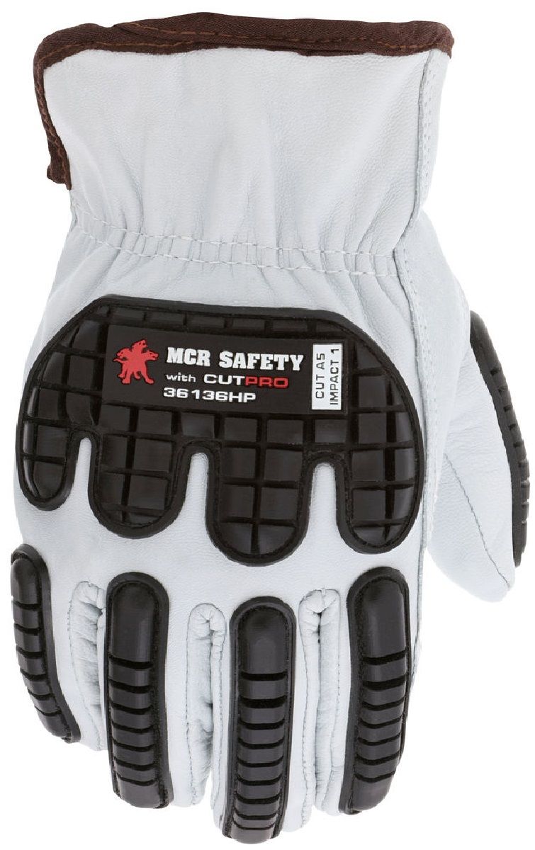 MCR Safety 36136HP Grain Goatskin Leather with Hypermax Liner, Drivers Cut Resistant Work Gloves, White, Box of 12 Pairs