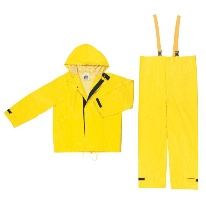 MCR Safety 3902 Hydroblast Series Rain Gear with Attached Hood and Bib Pants. Yellow, 1 Each