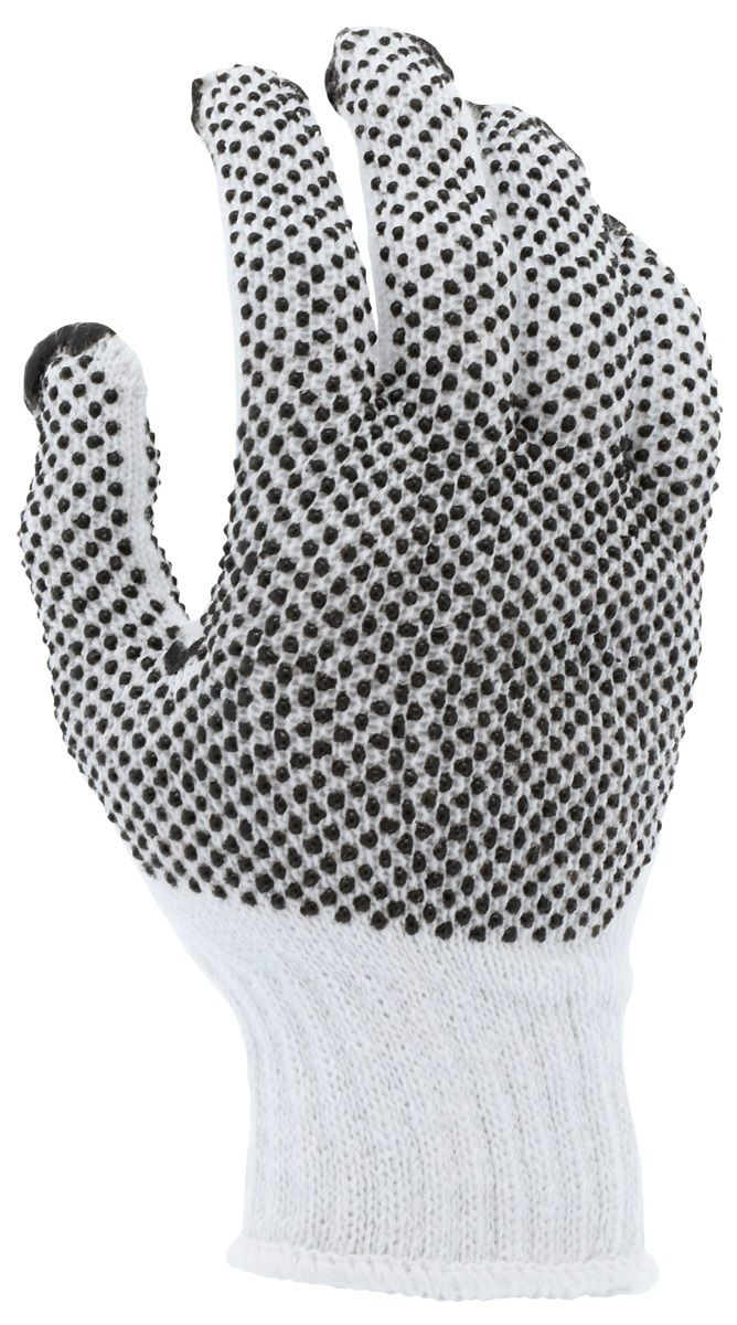 MCR Safety 9660 Two Sided PVC Dots, Cotton String Knit Work Gloves, White, Box of 12 Pairs