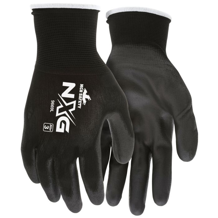MCR Safety NXG 9669 13 Gauge Nylon Shell PU Coated Work Gloves, Black, 1 Pair