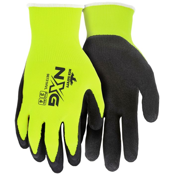 MCR Safety NXG 96731HV 13 Gauge Latex Foam Coated Work Gloves, Hi-Vis Yellow, Box of 12 Pairs