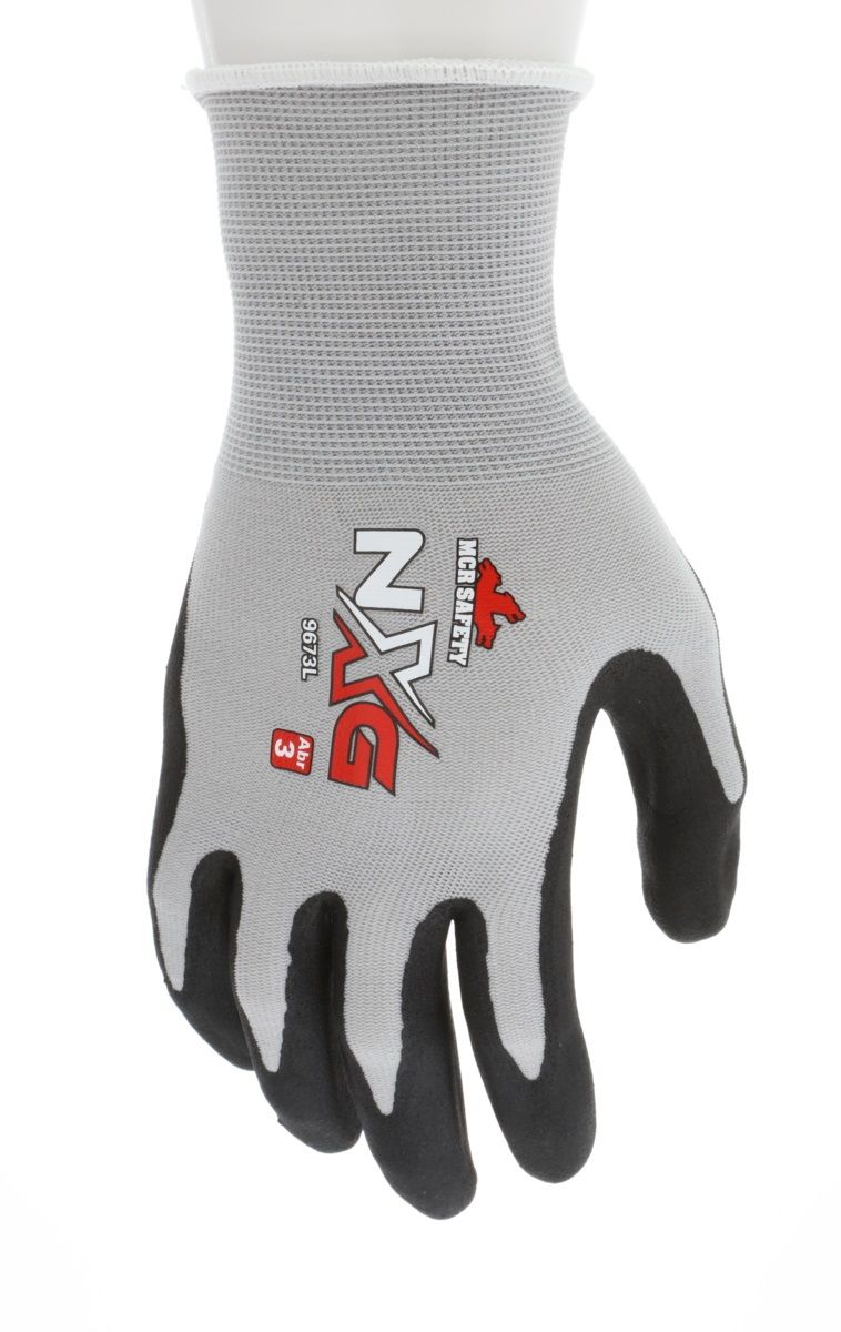 MCR Safety NXG 9673 13 Gauge Nylon Shell, Nitrile Foam Coated Work Gloves, Gray, Box of 12 Pairs