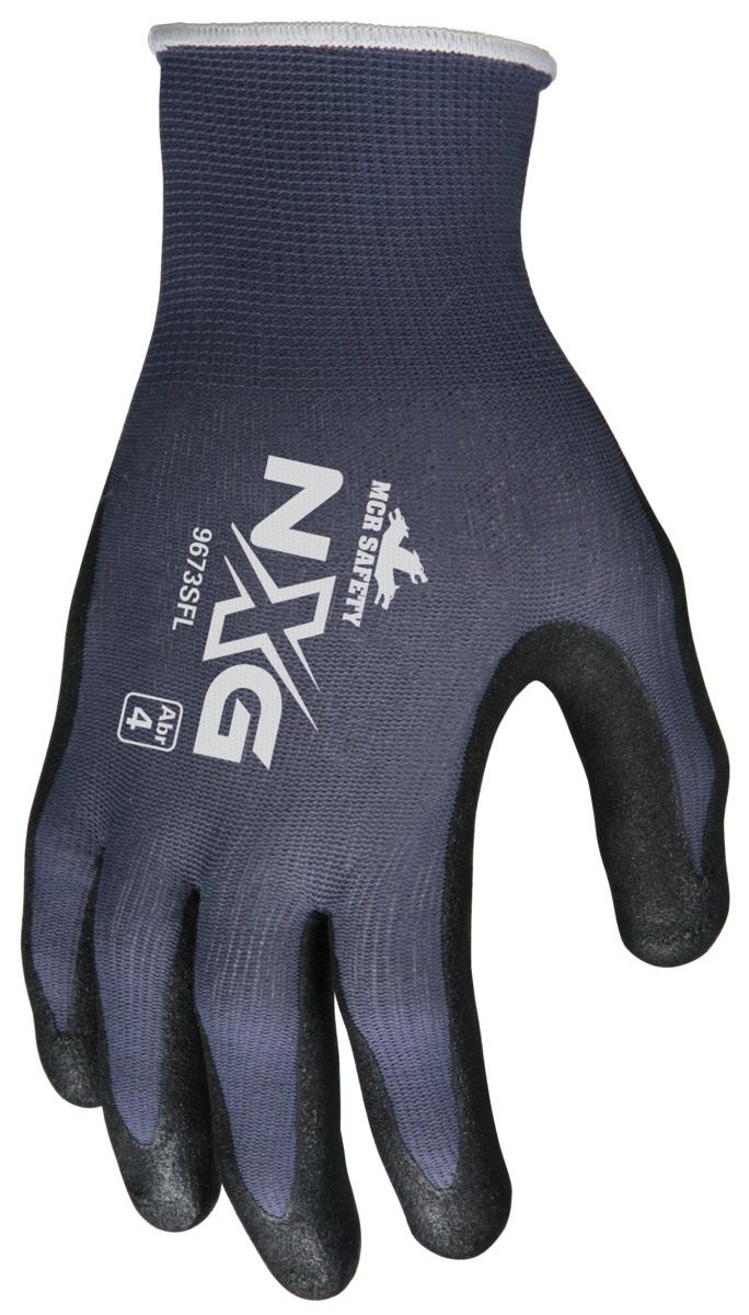 MCR Safety NXG 9673SF 13 Gauge Nylon Shell, Sandy Nitrile Foam Coated Work Gloves, Black, Box of 12 Pairs