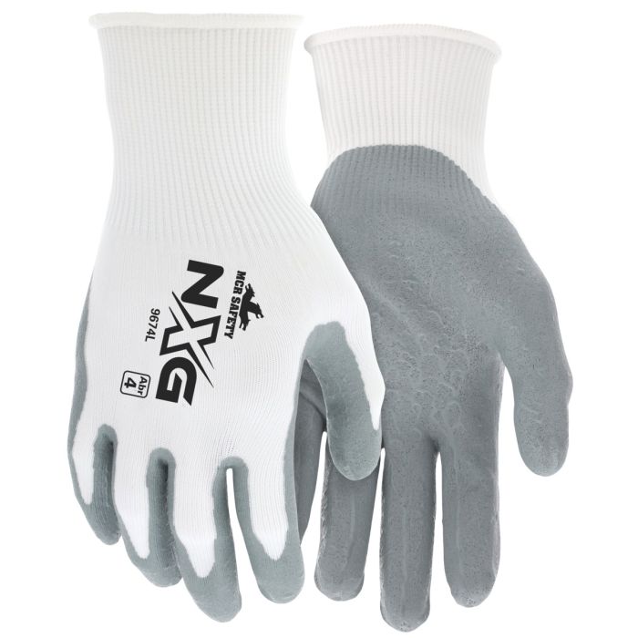 MCR Safety NXG 9674 15 Gauge Nylon Shell, Nitrile Foam Coated Work Gloves, White, Box of 12 Pairs