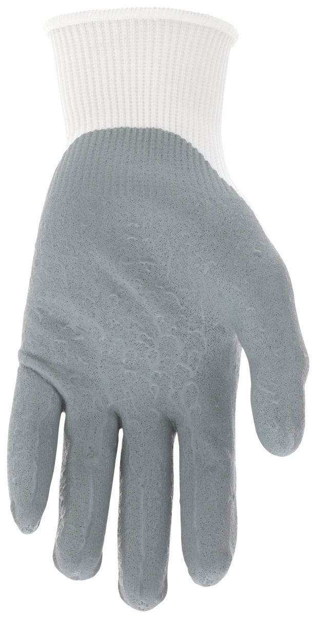MCR Safety NXG 9674 15 Gauge Nylon Shell, Nitrile Foam Coated Work Gloves, White, Box of 12 Pairs