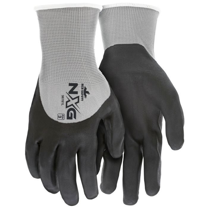 MCR Safety NXG 96781 13 Gauge Nylon Shell, Over-the-Knuckle Coated Work Gloves, Gray, Box of 12 Pairs