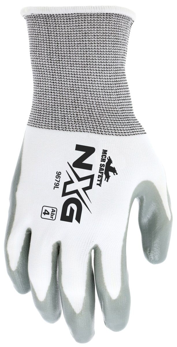 MCR Safety NXG 9679 13 Gauge Nylon Shell, Nitrile Coated Work Gloves, White, Box of 12 Pairs