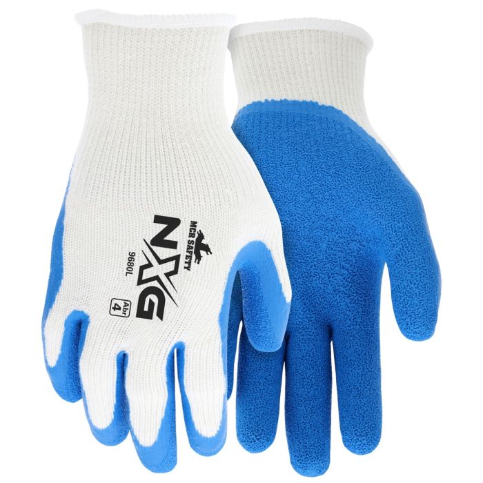 MCR Safety NXG 9680 10 Gauge Cotton Polyester Shell, Latex Coating Work Gloves, White, Box of 12 Pairs