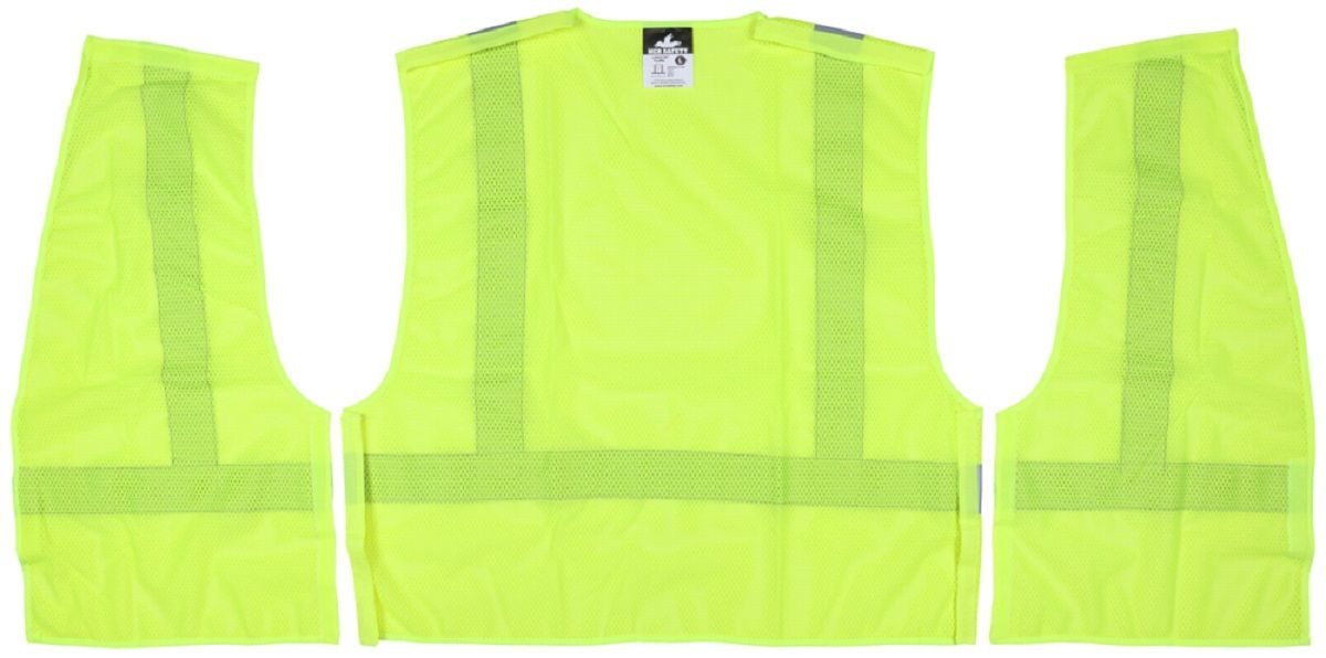 MCR Safety Luminator CL2ML ANSI Type R Class 2 Mesh Fabric Reflective Safety Vest, Hi-Vis Lime, 1 Each