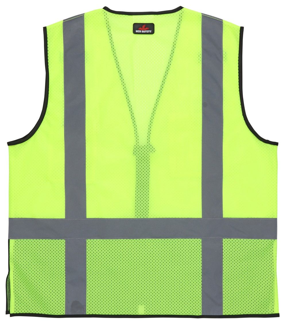 MCR Safety Luminator CL2MLSZ Zipper Front and Black Trim, Mesh Fabric Reflective Vest, Hi-Vis Lime, 1 Each