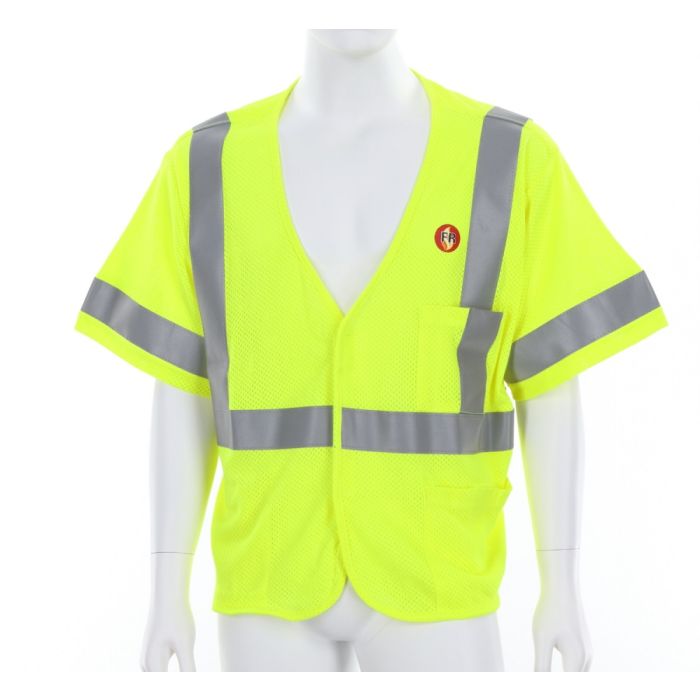 MCR Safety FRMCL3ML Class 3 Flame Resistant Mesh Modacrylic Safety Vest, Fluorescent Lime, 1 Each