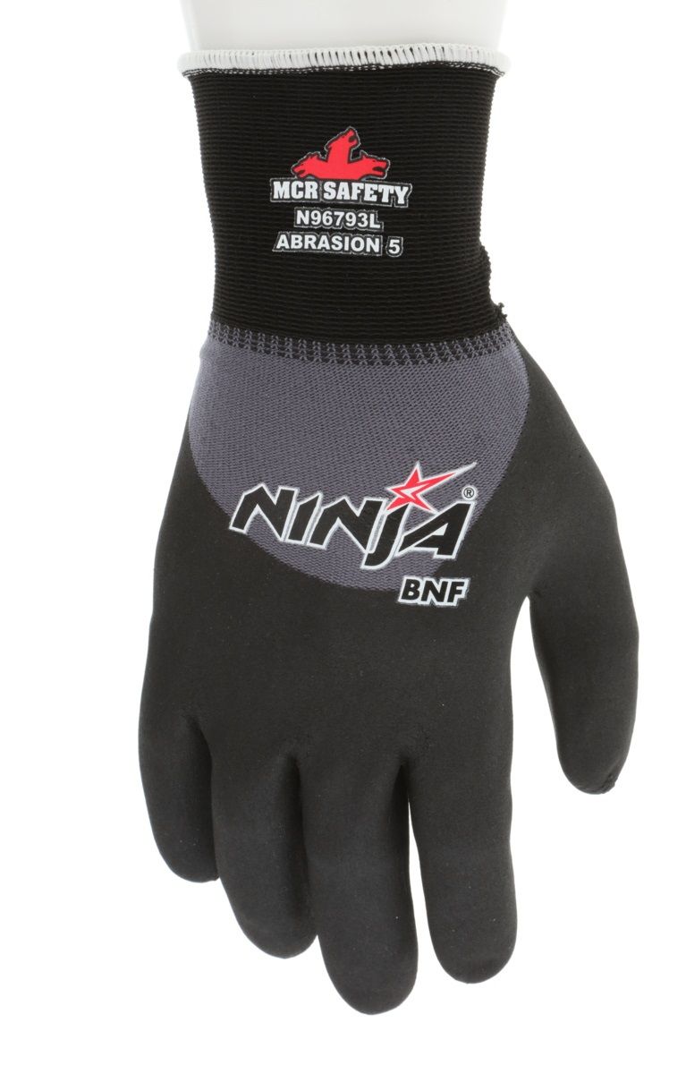 MCR Safety Ninja BNF N96793 15 Gauge Over the Knuckle Coated Work Gloves, Gray, Box of 12 Pairs