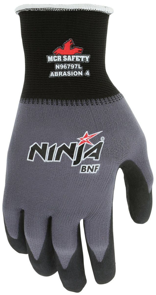 MCR Safety Ninja BNF N96797 15 Gauge NFT Coated Work Gloves, Gray, Box of 12 Pairs