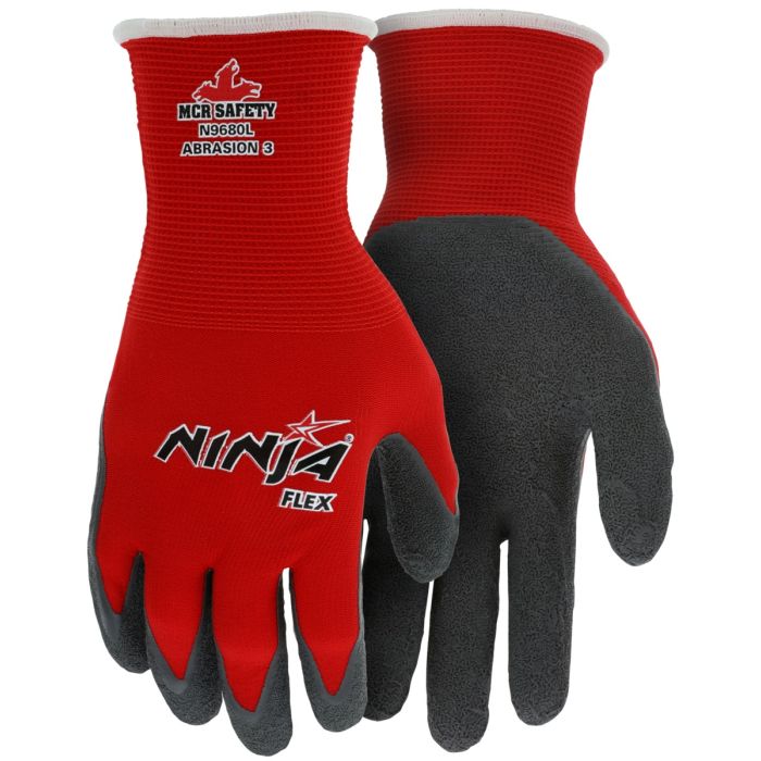 MCR Safety Ninja Flex N9680 15 Gauge Nylon Shell, Latex Coated Work Gloves, Red, Box of 12 Pairs