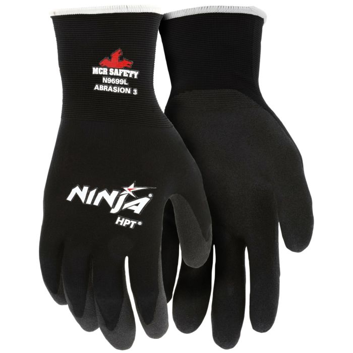 MCR Safety Ninja HPT N9699 15 Gauge Nylon Shell Coated Work Gloves, Black, Box of 12 Pairs