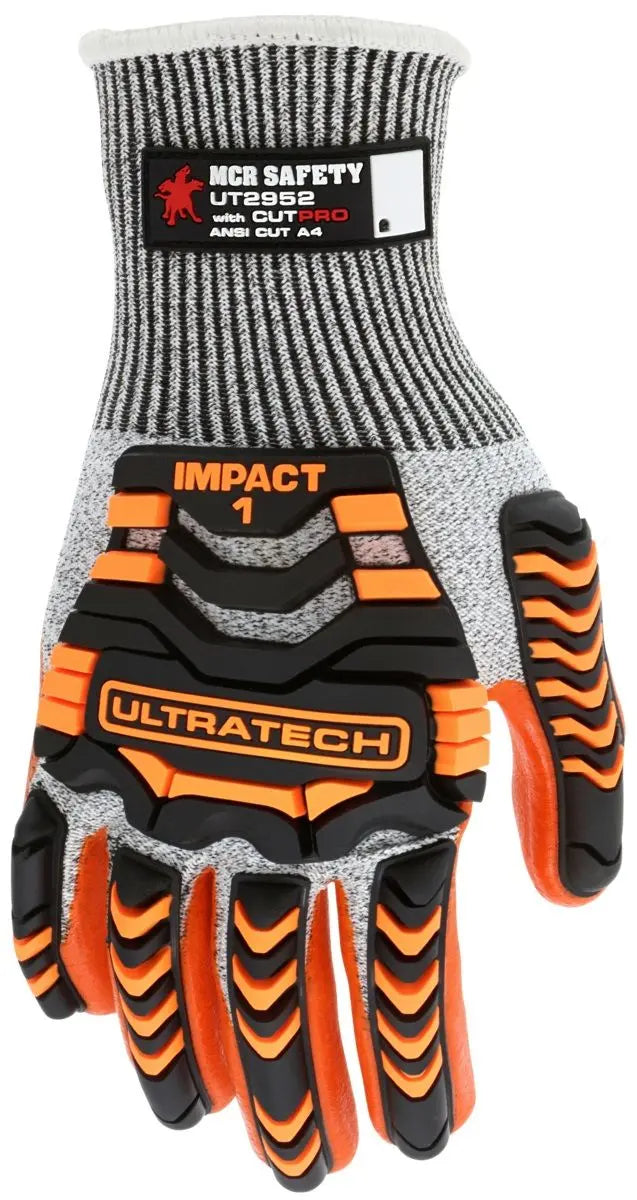MCR Safety UltraTech UT2952 Cut and Abrasion Resistant Mechanics Gloves, Gray, 1 Pair Each