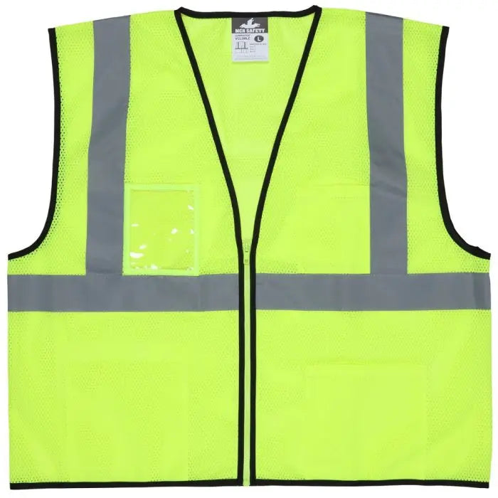 MCR Safety Luminator VCL2MLZ Zipper Front Class 2 Mesh Safety Vest, Hi Vis Lime, 1 Each