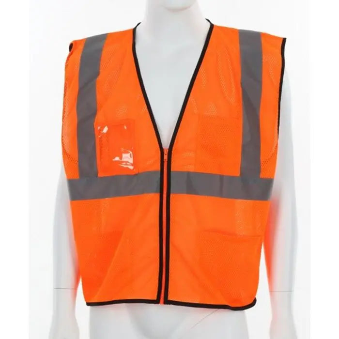 MCR Safety Luminator VCL2MOZ Zipper Front Class 2 Mesh Safety Vest, Hi Vis Orange, 1 Each
