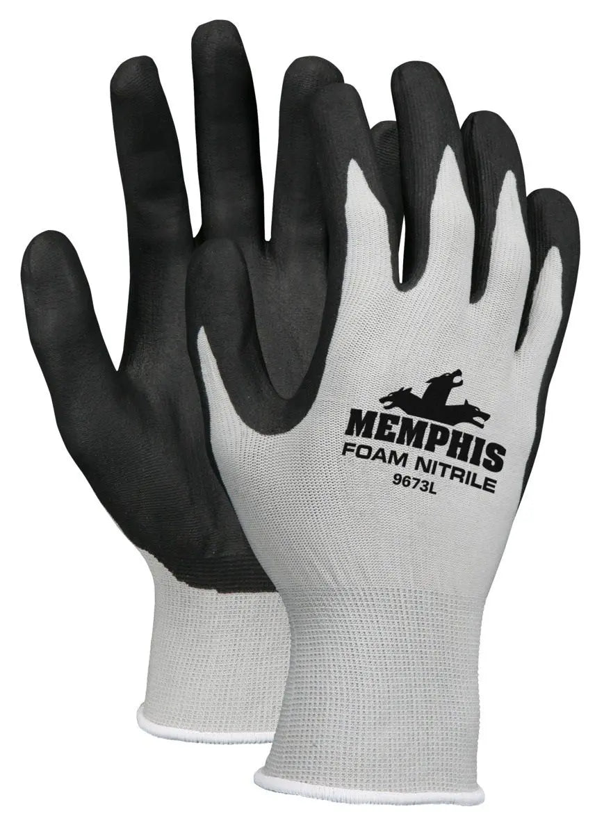 MCR Safety Memphis VP9673 13 Gauge Nylon Shell Nitrile Foam Work Gloves, Gray, Case of 96