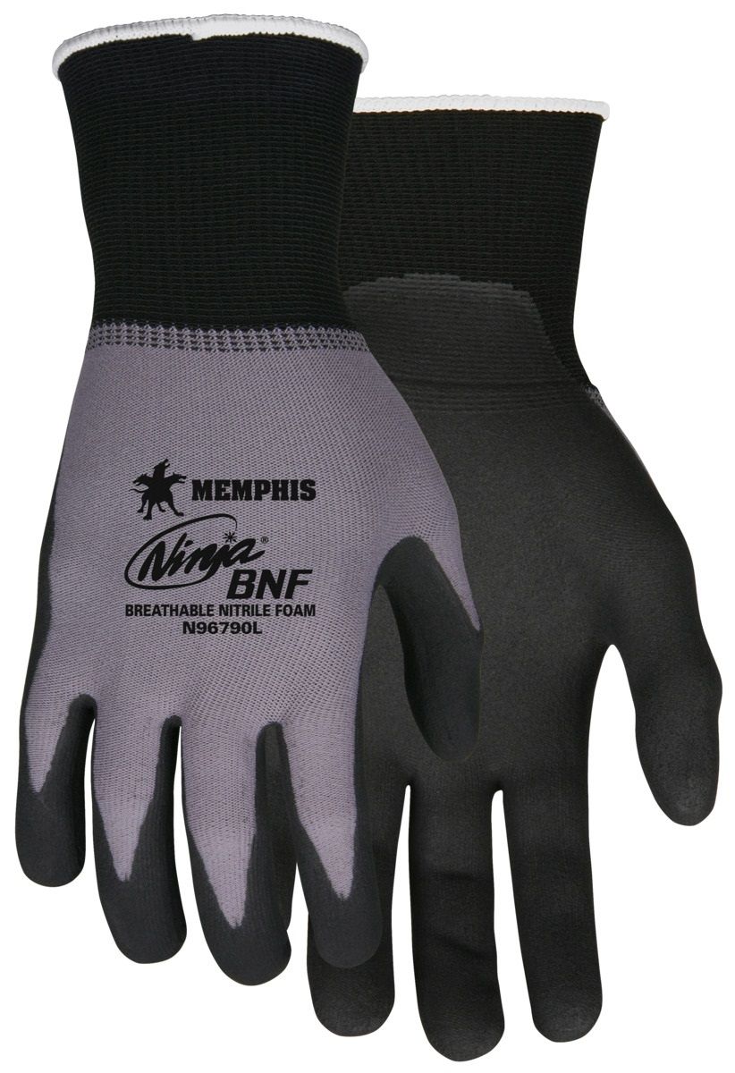 MCR Safety Ninja VPN96790 Breathable Nitrile Foam Work Gloves, Gray, Case of 144
