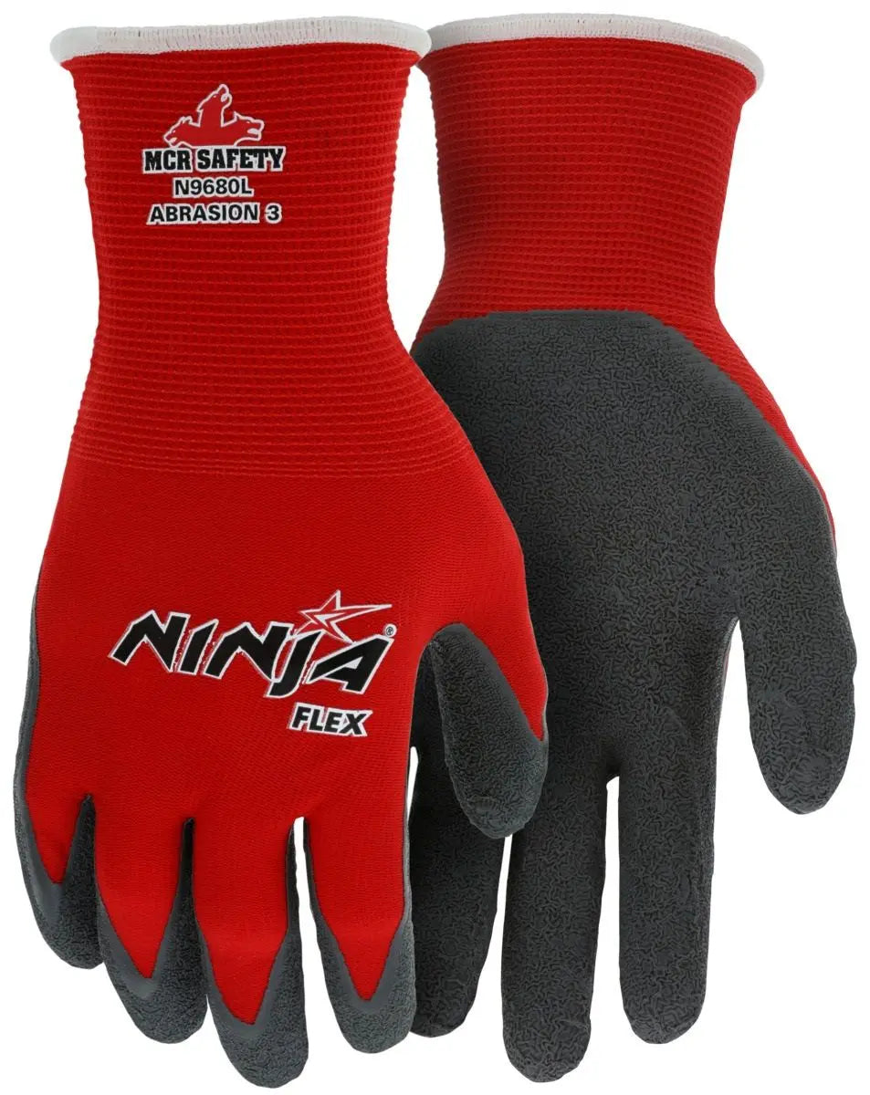 MCR Safety Ninja VPN9680 15 Gauge Nylon Shell Flex Work Gloves, Red, Case of 108