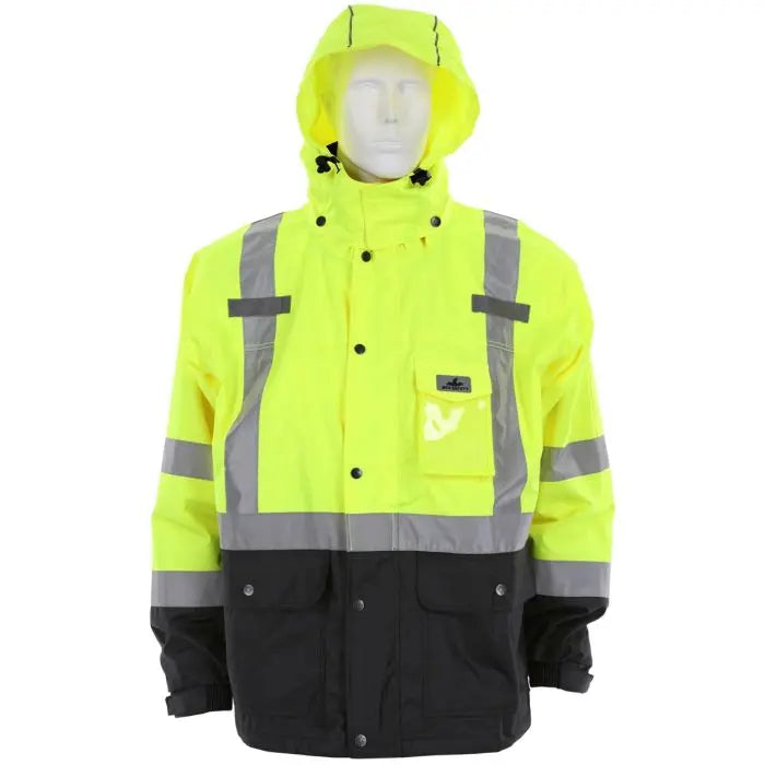 MCR Safety VT238JH Detachable Hood Multi Layered Winter Rain Jacket, Hi Vis Lime, 1 Each