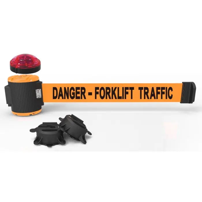 Banner Stakes MH5013L 30' Magnetic Wall Mount Barrier with Light Kit - "Danger- Forklift Traffic" Banner