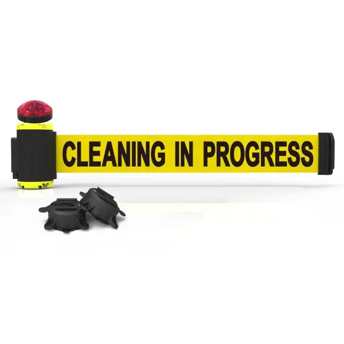 Banner Stakes MH7004L 7' Magnetic Wall Mount Barrier with Light Kit - "Cleaning in Progress" Banner
