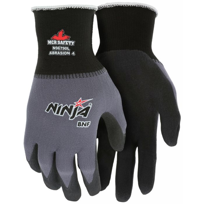 MCR Safety Ninja BNF N96790 15 Gauge NFT Coated Work Gloves, Gray, Box of 12 Pairs