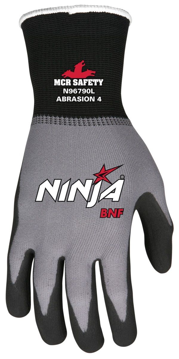MCR Safety Ninja BNF N96790 15 Gauge NFT Coated Work Gloves, Gray, Box of 12 Pairs