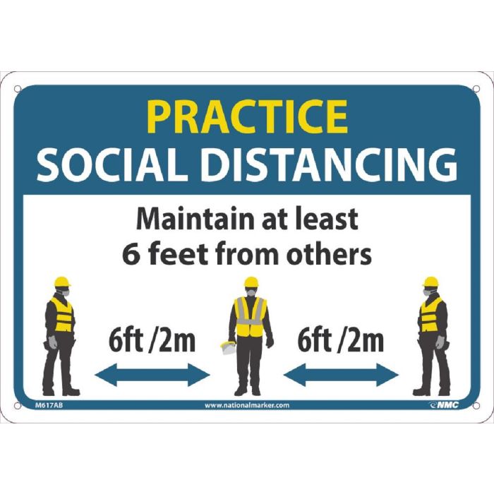 National Marker Company Practice Social Distancing Sign, Blue-Adhesive Backed Vinyl