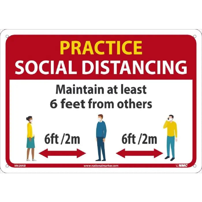 National Marker Company Practice Social Distancing Sign, Red-Adhesive Backed Vinyl