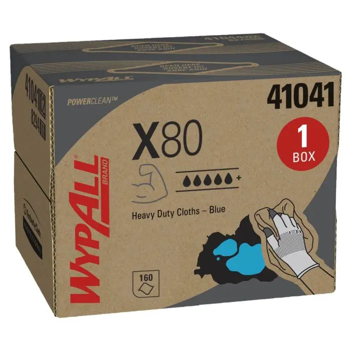 Kimberly-Clark WypAll 41041 PowerClean X80 Cloth, BRAG Box, Blue, Box of 160